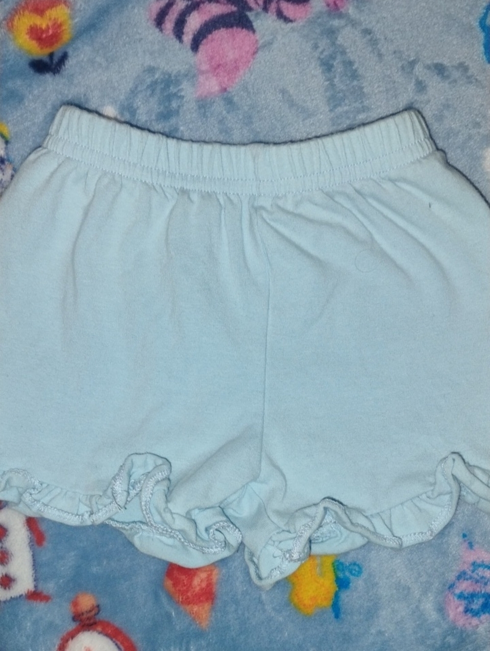 Baby Blue Ruffle Hem Cotton Shorts